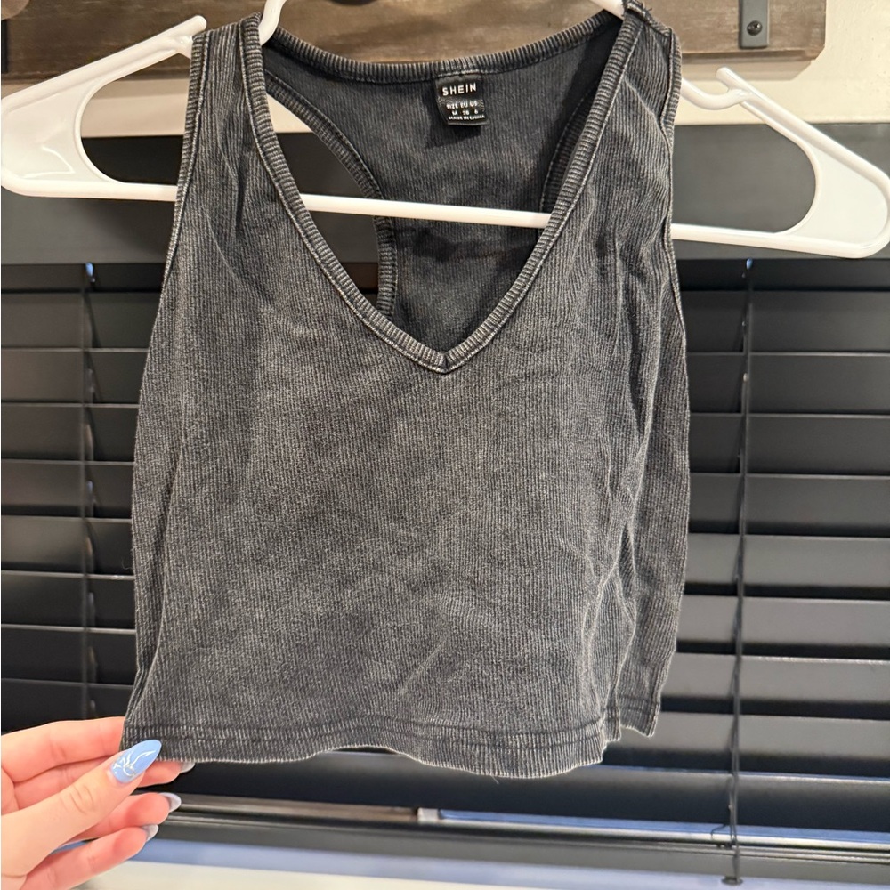 SHEIN Charcoal Ribbed Tank Top